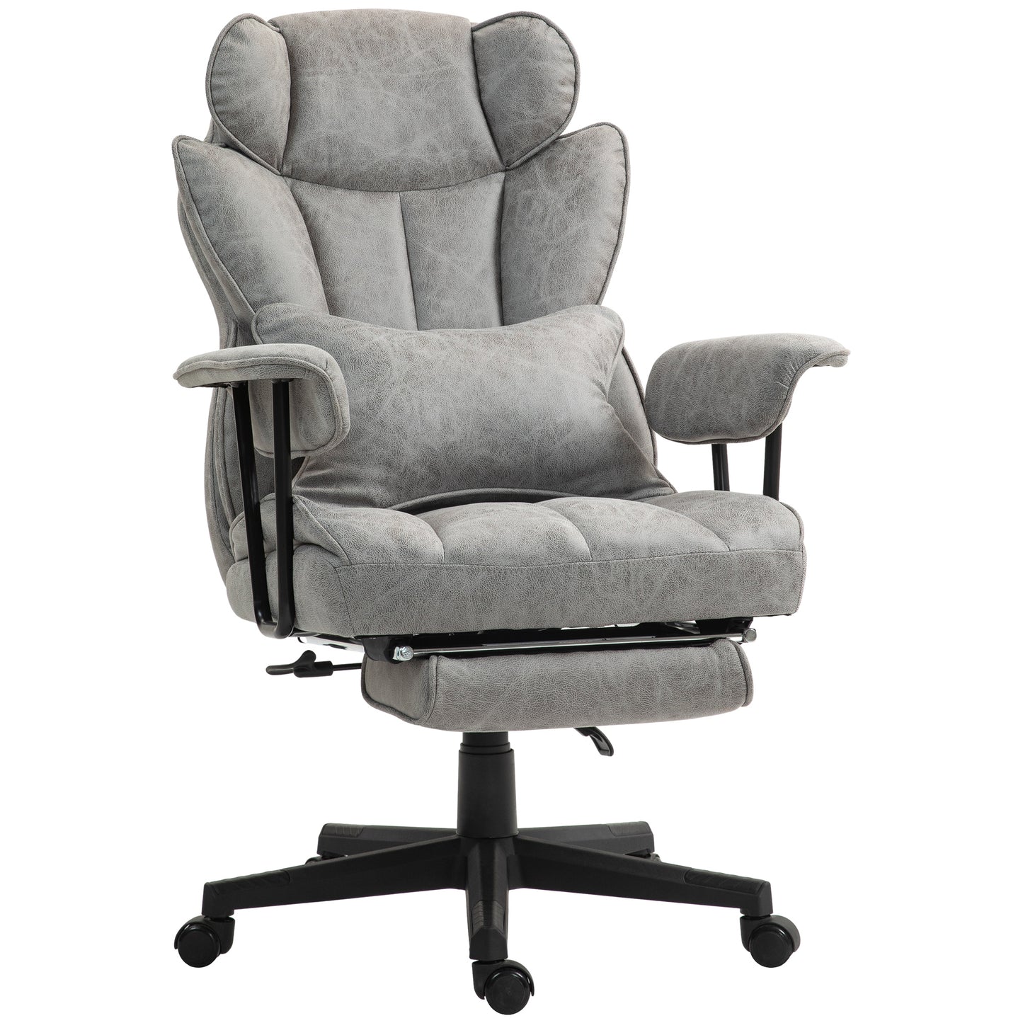 Photo of HOMCOM Executive Office Chair, Ergonomic Desk Chair with Foot Rest, Lumbar Support, Reclining Function and Wide Seat, Grey in Grey colour on a white background