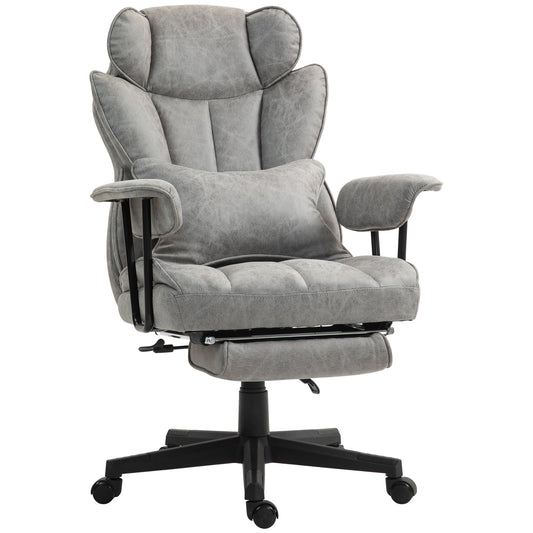 Photo of HOMCOM Executive Office Chair, Ergonomic Desk Chair with Foot Rest, Lumbar Support, Reclining Function and Wide Seat, Grey in Grey colour on a white background