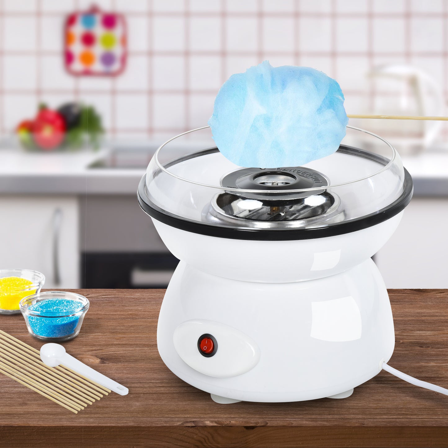 HOMCOM 450W Candy Floss Machine, Professional Automatic Cotton Candy Sweet Machine with Candyfloss Sticks, Spoon, Splash Guard, Non-Slip Base for Birthday Christmas Wedding Party, Funfair Style, White