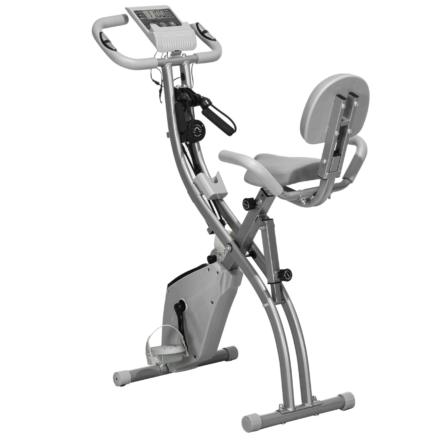 Photo of HOMCOM 2-in-1 Folding Exercise Bike with 8-Level Magnetic Resistance, Arm Resistance Band, Pulse Sensor, Grey in Grey colour on a white background