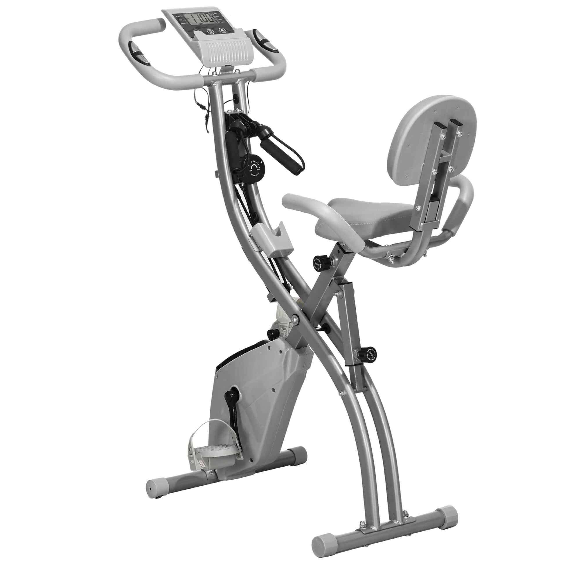 Photo of HOMCOM 2-in-1 Folding Exercise Bike with 8-Level Magnetic Resistance, Arm Resistance Band, Pulse Sensor, Grey in Grey colour on a white background