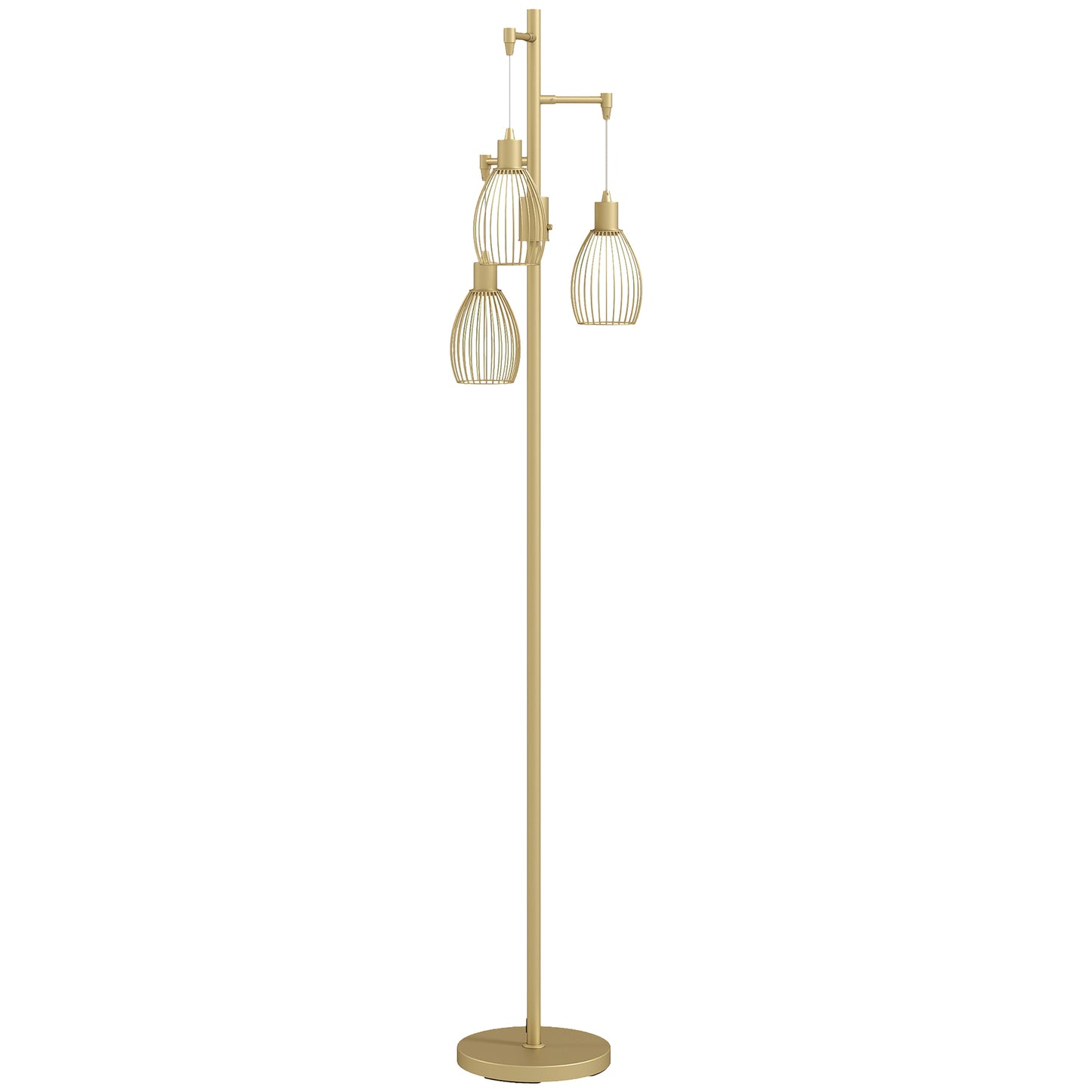 Photo of HOMCOM 3-Light Floor Lamp, 170cm Industrial Dimmable Standing Lamp with Steel Wire Cage Lampshades for Living Room, Bedroom, Dining Room, Study, Bulb Not Included, Gold Tone in Tone colour on a white background
