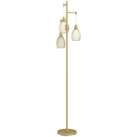 Photo of HOMCOM 3-Light Floor Lamp, 170cm Industrial Dimmable Standing Lamp with Steel Wire Cage Lampshades for Living Room, Bedroom, Dining Room, Study, Bulb Not Included, Gold Tone in Tone colour on a white background