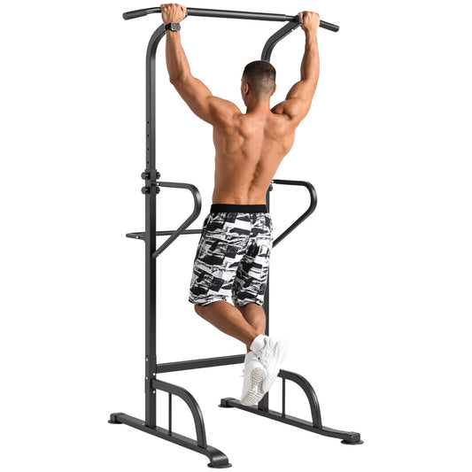 HOMCOM power tower dip station with pull-up bar, shown supporting a pull-up