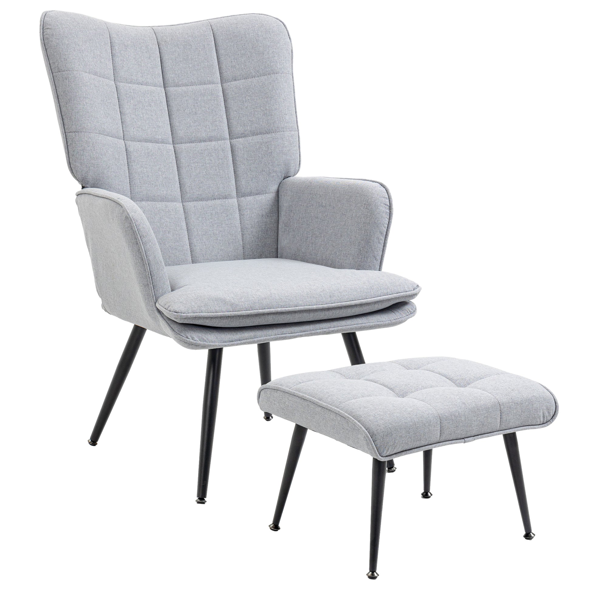 Photo of HOMCOM Armchair with Footstool, Living Room Chair, Linen Accent Chair for Bedroom, Home Study, Light Grey in Grey colour on a white background