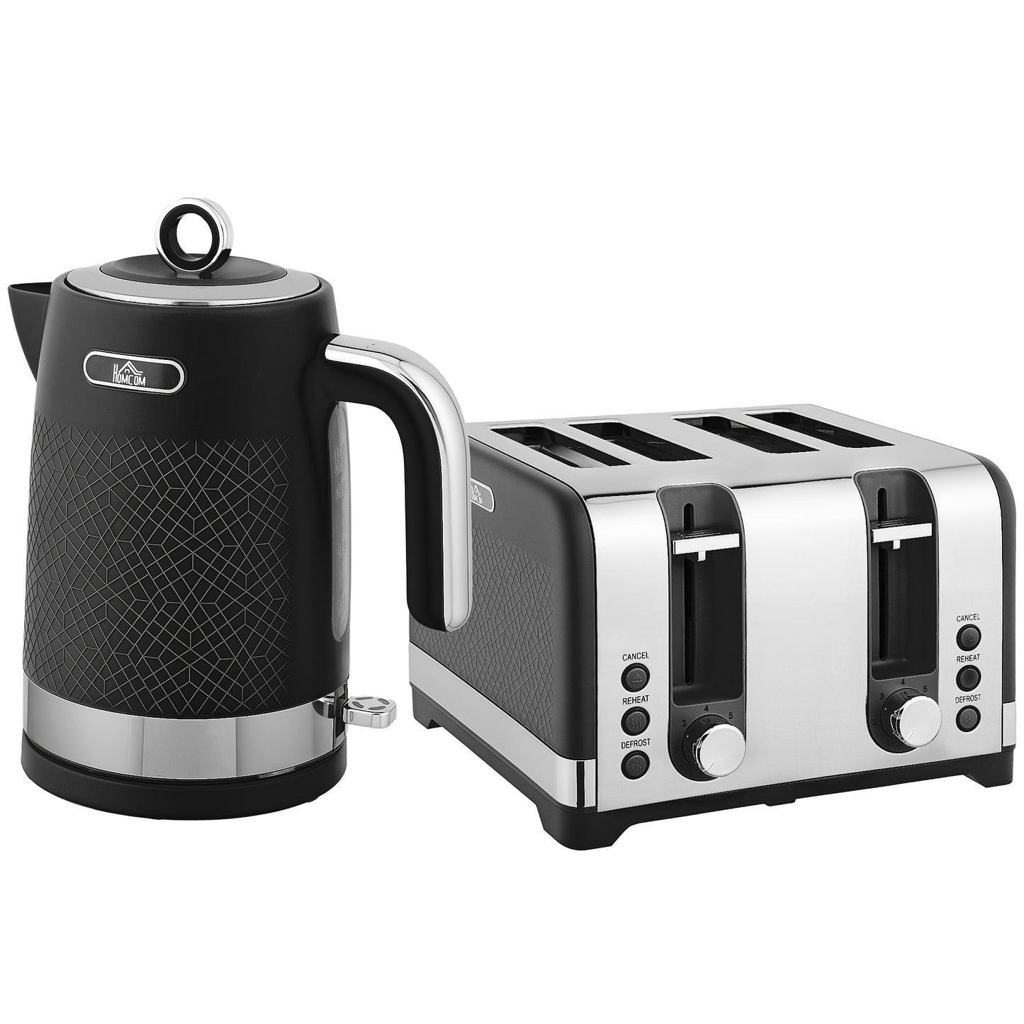 Photo of HOMCOM Sleek Textured Kettle and Four-Slice Toaster Set - Black in Black colour on a white background