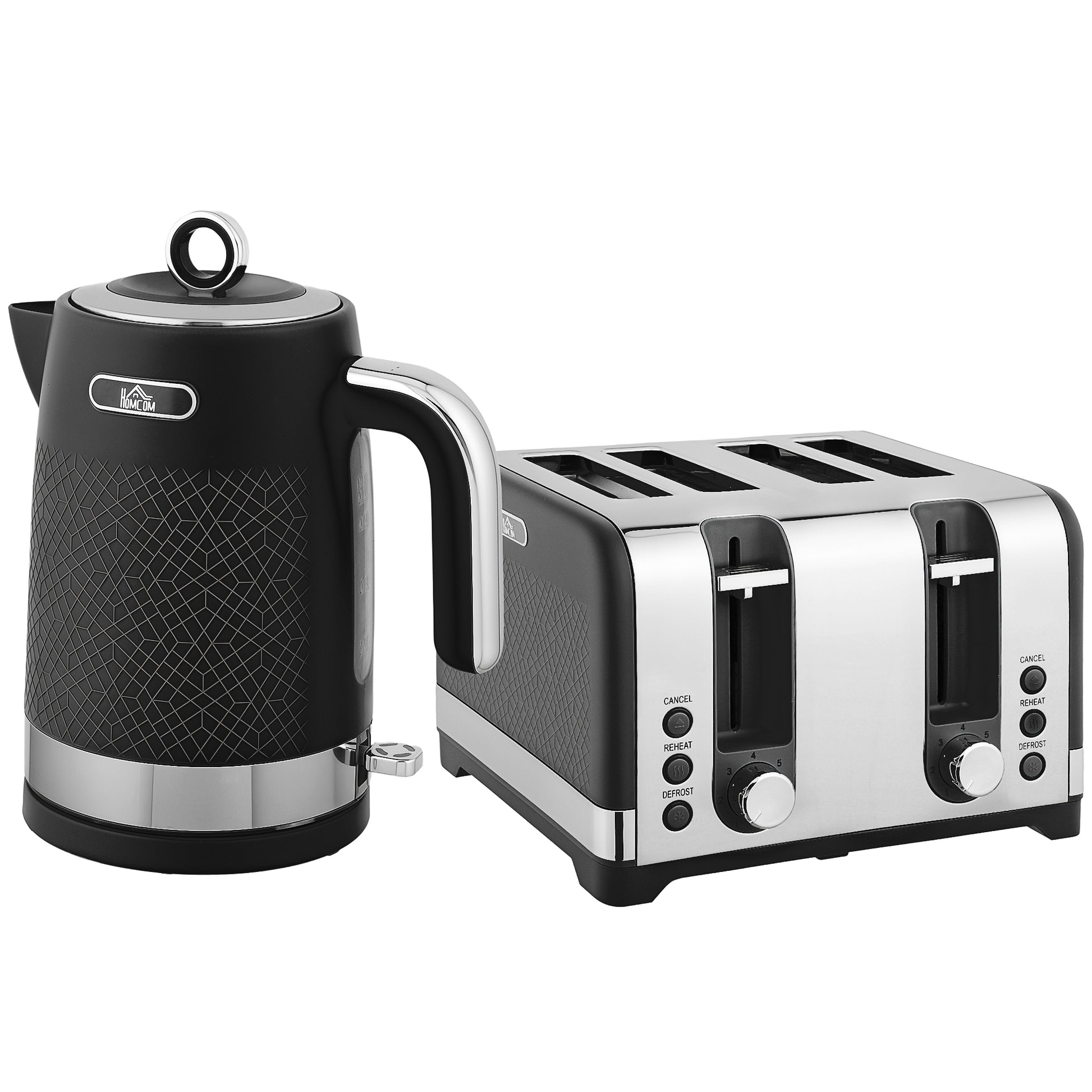 Photo of HOMCOM Sleek Textured Kettle and Four-Slice Toaster Set - Black in Black colour on a white background