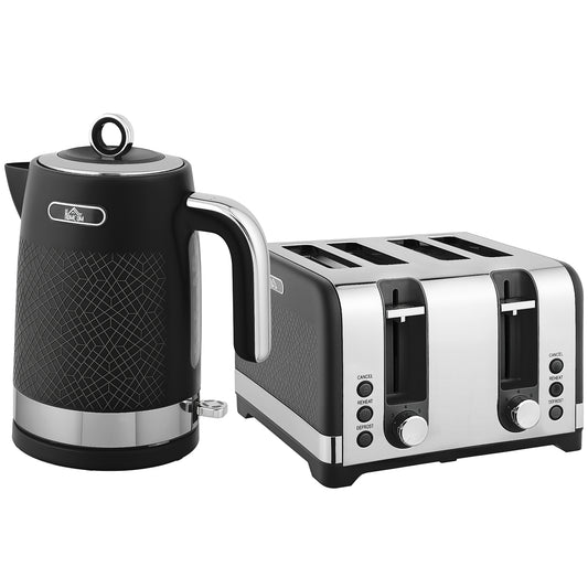 Photo of HOMCOM Sleek Textured Kettle and Four-Slice Toaster Set - Black in Black colour on a white background