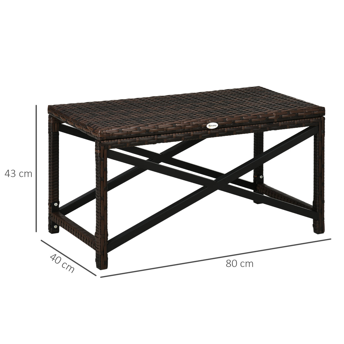 Outsunny Outdoor Coffee Table Side Table with X-Shape Frame for Patio, Balcony, Mixed Brown
