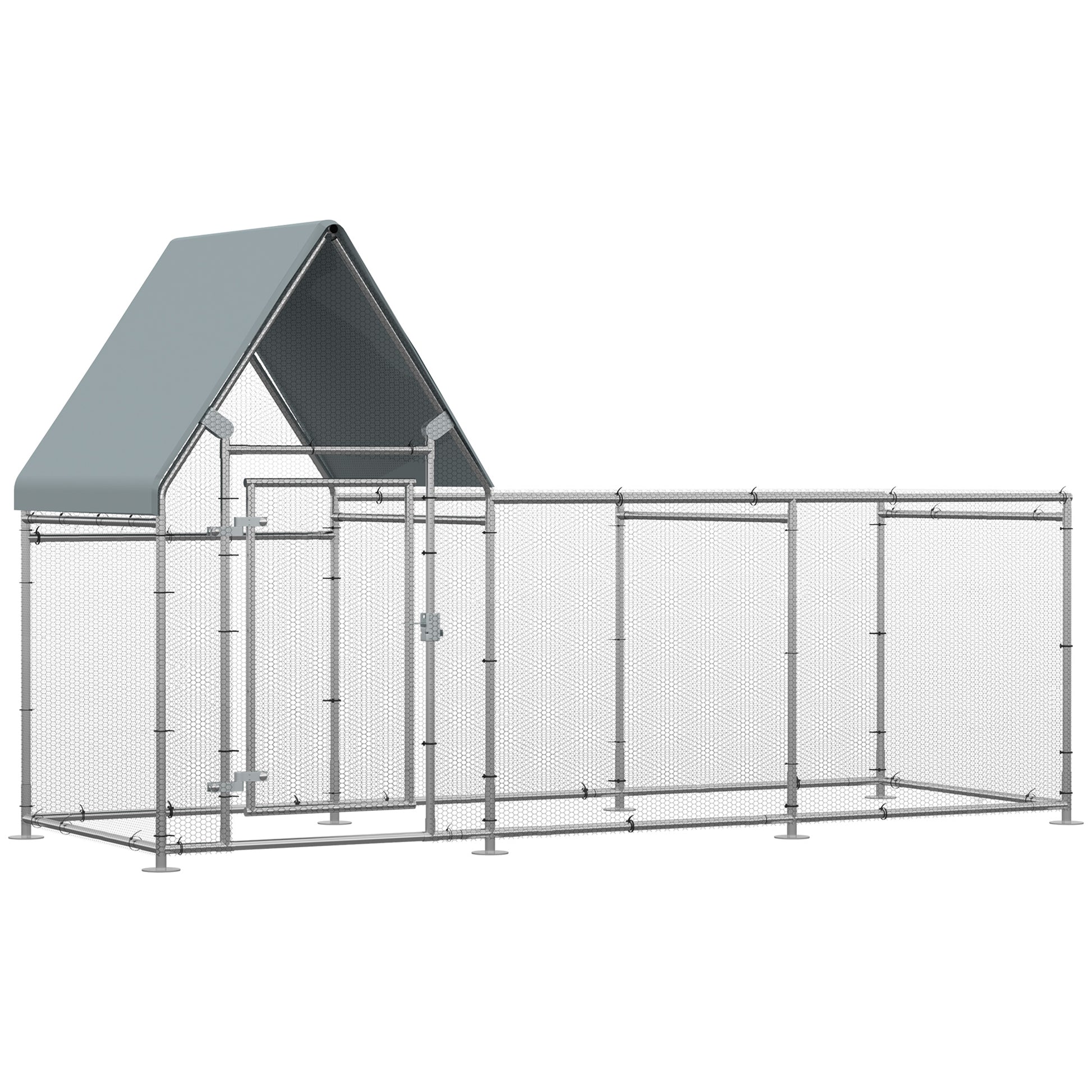 Photo of PawHut Walk In Chicken Run Chicken Coop, Large Poultry Cage Hen House for 6-8 Chickens Outdoor w/ Water-Resist Cover 302 x 107 x 172cm in 172cm colour on a white background