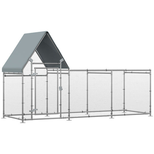 Photo of PawHut Walk In Chicken Run Chicken Coop, Large Poultry Cage Hen House for 6-8 Chickens Outdoor w/ Water-Resist Cover 302 x 107 x 172cm in 172cm colour on a white background