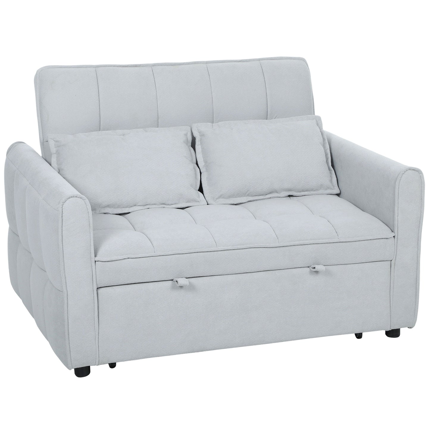 Photo of HOMCOM 2 Seater Sofa Bed, 3-in-1 Convertible Sleeper Sofa with Click-clack Adjustable Backrest and 2 Pillows, Light Grey in Grey colour on a white background