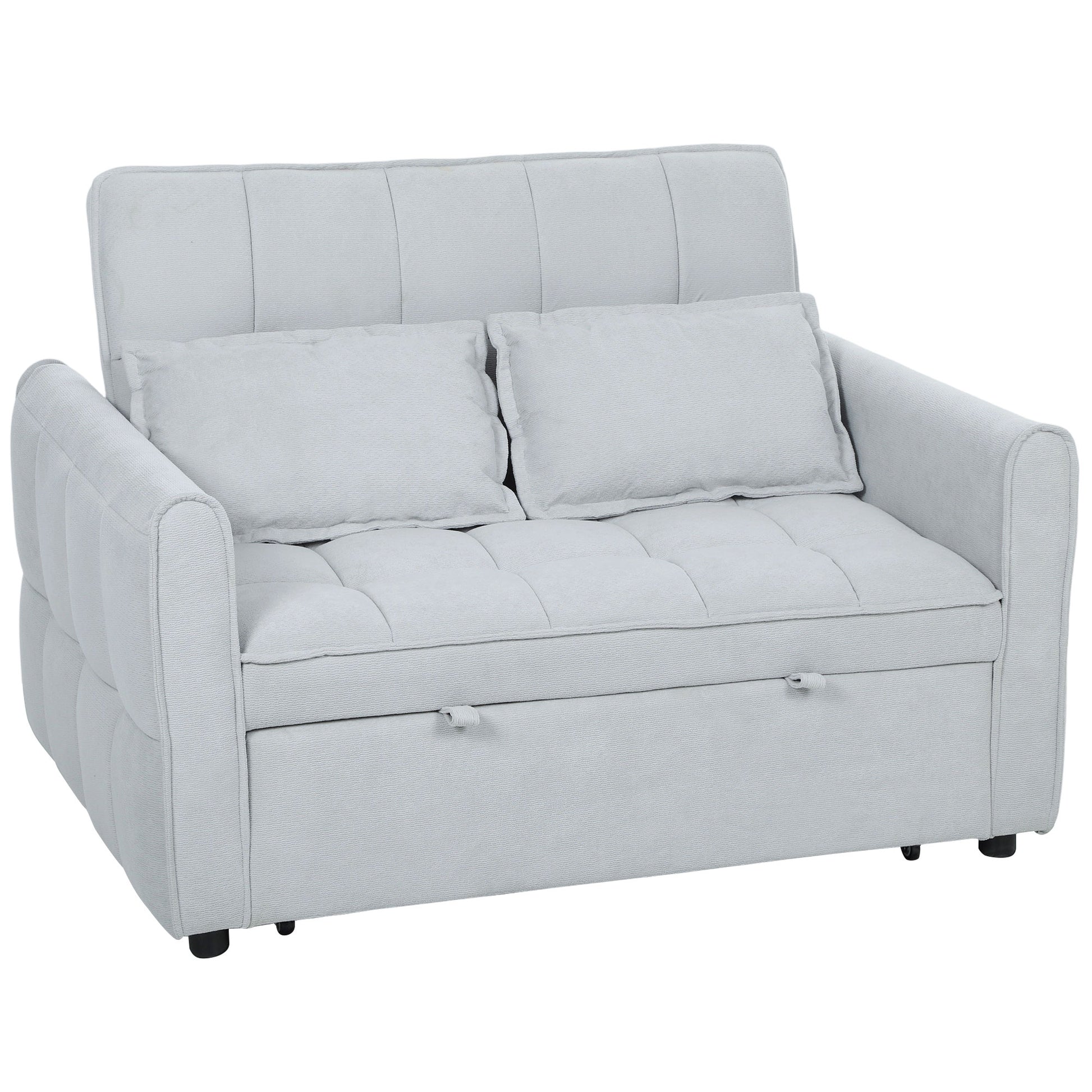 Photo of HOMCOM 2 Seater Sofa Bed, 3-in-1 Convertible Sleeper Sofa with Click-clack Adjustable Backrest and 2 Pillows, Light Grey in Grey colour on a white background