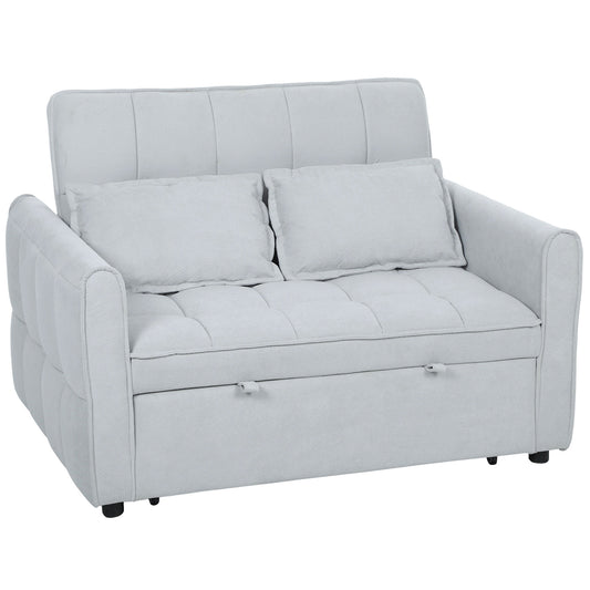 Photo of HOMCOM 2 Seater Sofa Bed, 3-in-1 Convertible Sleeper Sofa with Click-clack Adjustable Backrest and 2 Pillows, Light Grey in Grey colour on a white background