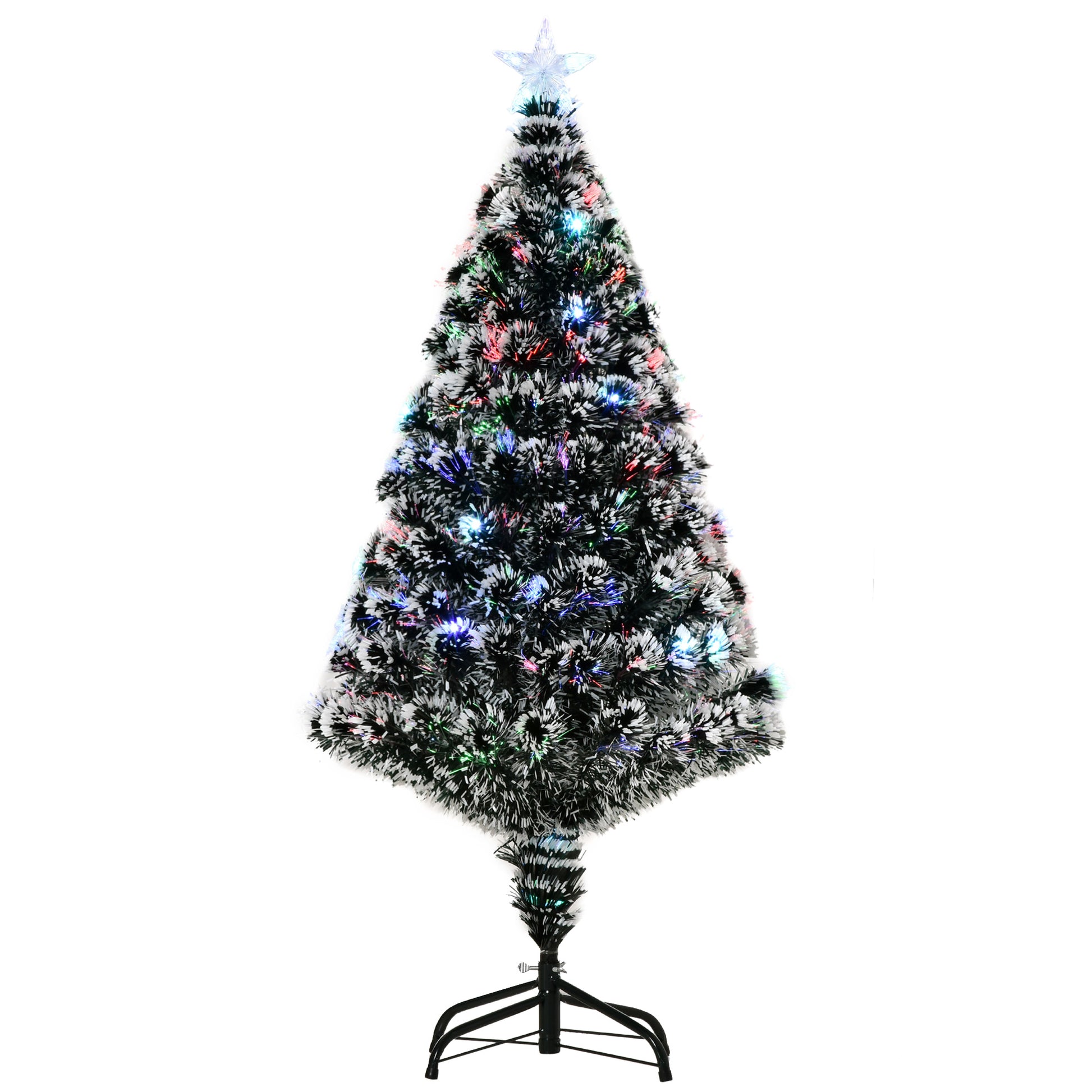 Photo of HOMCOM 4ft Artificial Prelit Christmas Tree, Snow Xmas Tree with Colourful LED Lighting Fiber Optics, Green White in White colour on a white background