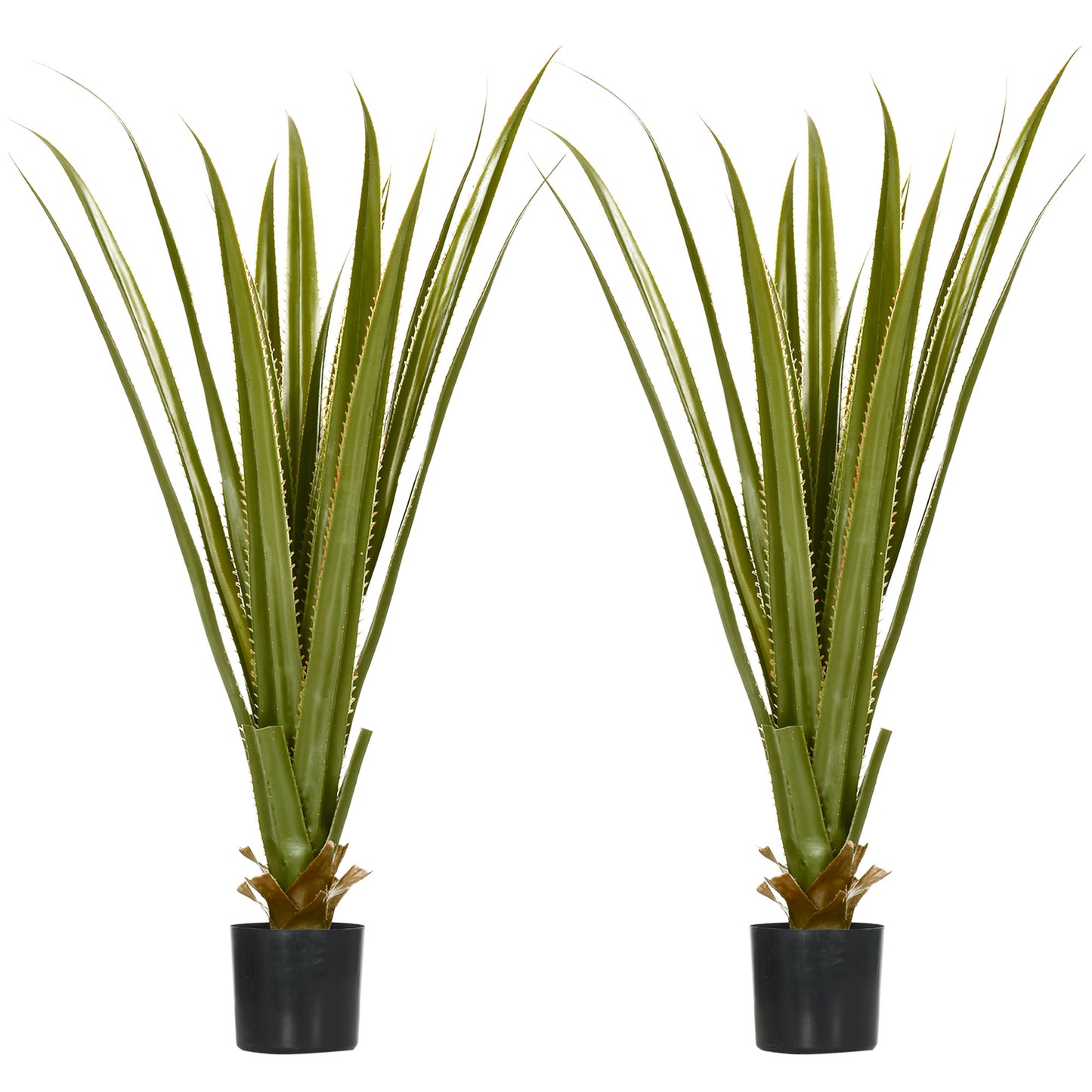 Photo of HOMCOM Set of 2 Artificial Plants Agave Succulent in Pot Desk Fake Plants for Home Indoor Outdoor Decor, 15x15x90cm, Green in Green colour on a white background