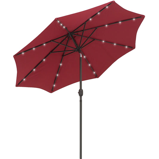 Photo of Outsunny 2.7m Patio Garden Umbrella Outdoor Parasol with Tilt Crank and 24 LEDs Lights (Red) in (Red) colour on a white background
