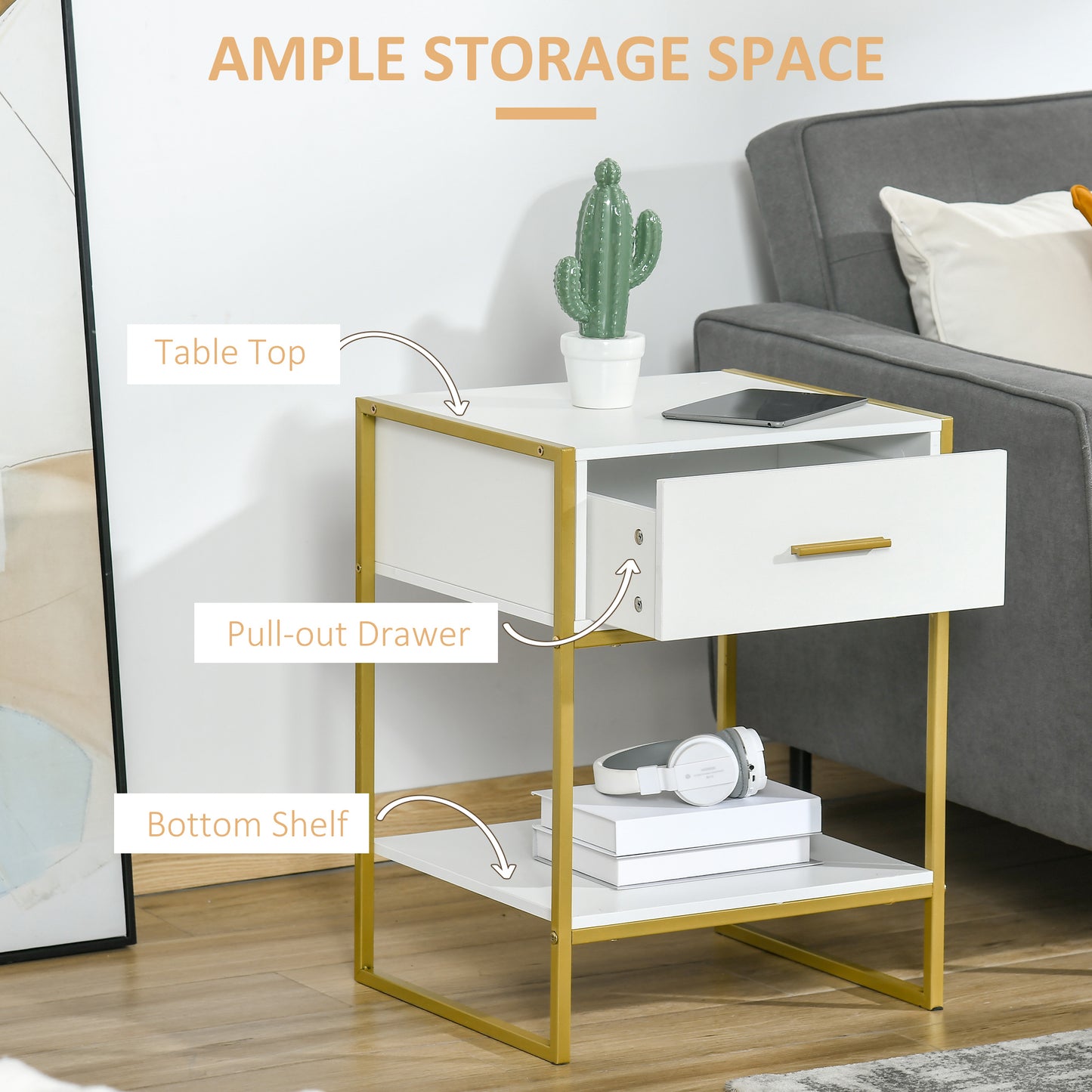 HOMCOM Modern Bedside Table - White