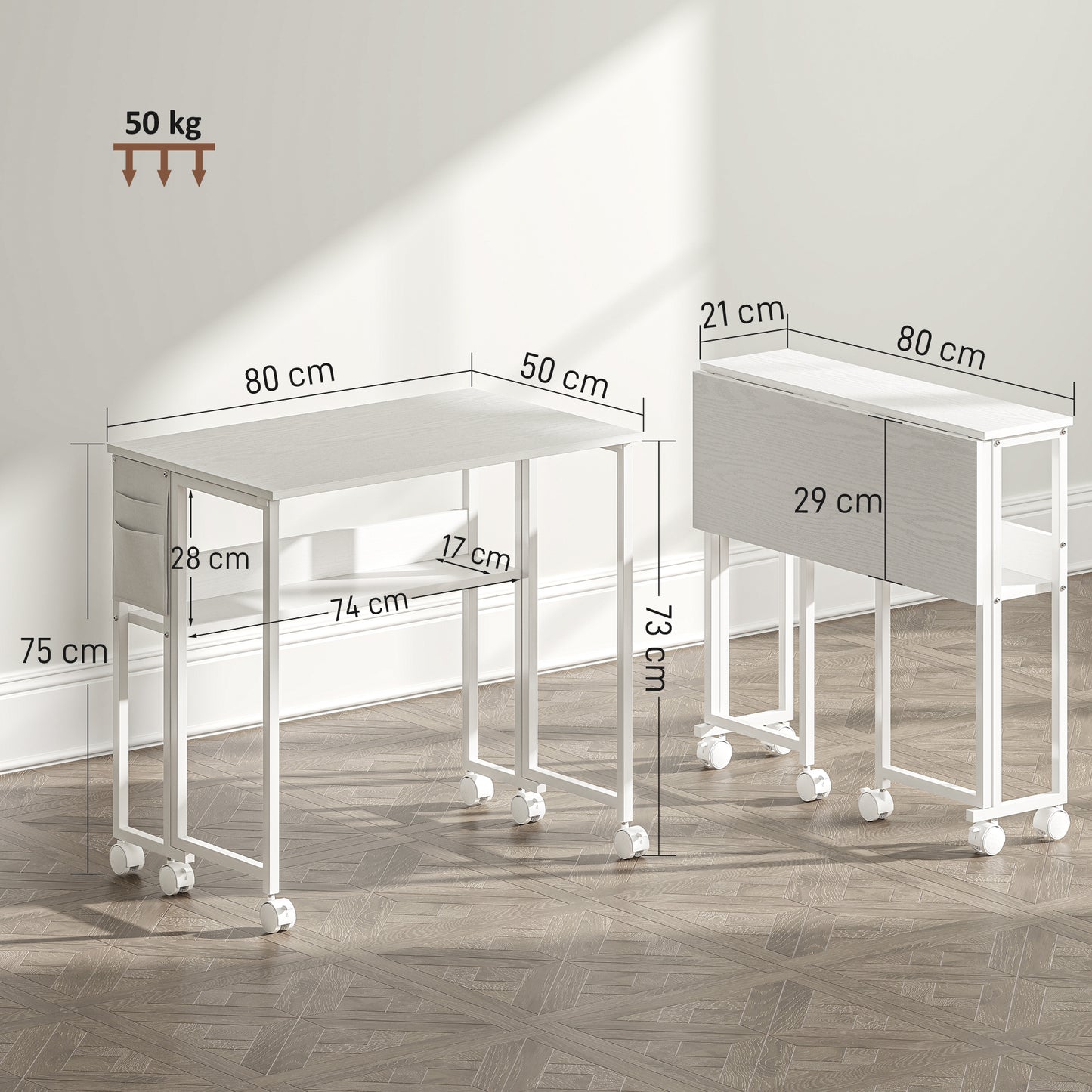 HOMCOM 80 cm Drop Leaf Writing Work Desk - White