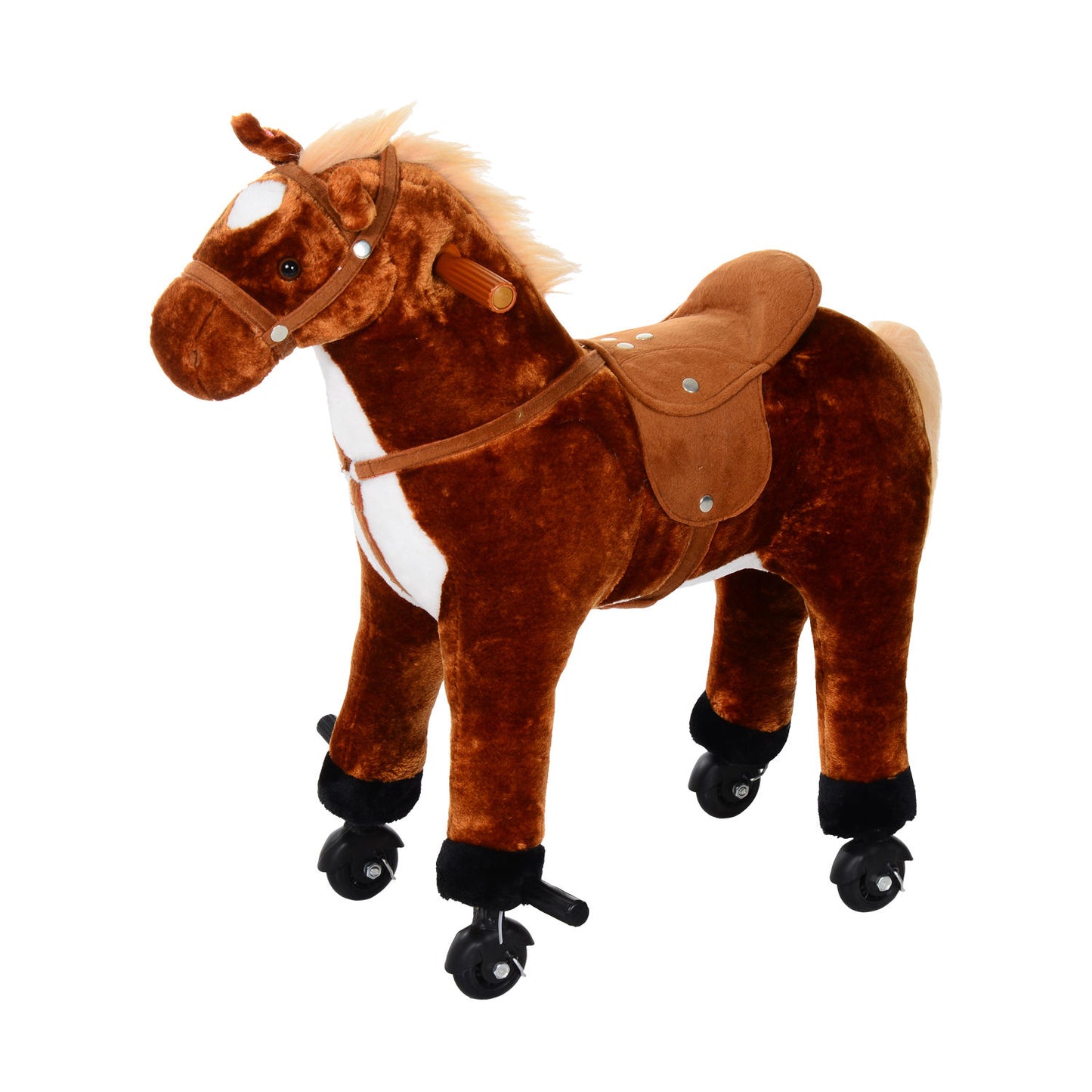 Photo of HOMCOM Plush Walking Horse Ride On Toy with Wheels and Realistic Sounds Rocking Horse for Girls Boys 2+ Years Old, 50cm Tall, Brown in Brown colour on a white background