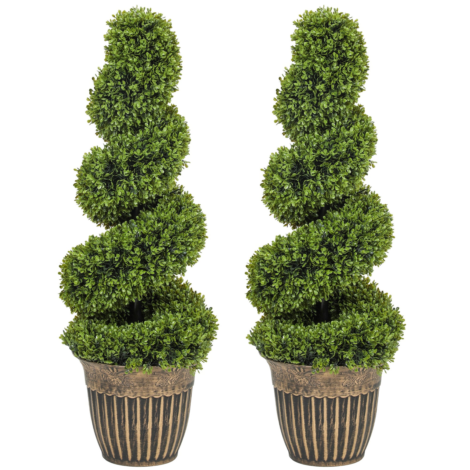Photo of HOMCOM Set of 2 Artificial Plants, Topiary Spiral Boxwood Trees with Pot, for Home Indoor Outdoor Decor, 90cm in 90cm colour on a white background