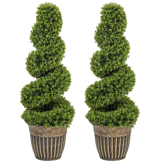 Photo of HOMCOM Set of 2 Artificial Plants, Topiary Spiral Boxwood Trees with Pot, for Home Indoor Outdoor Decor, 90cm in 90cm colour on a white background