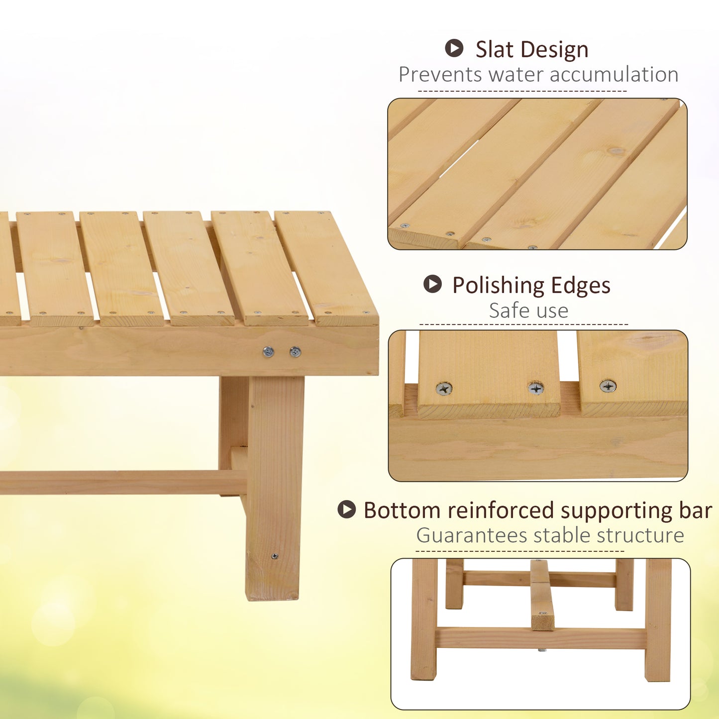 Outsunny Wooden Garden Benches, 2 Seater Outdoor Benches, Fir Wood Backless Patio Loveseat with Slatted Seat for Park, 110 x 38 x 35 cm, 5 Pieces, Natural Wood Finish