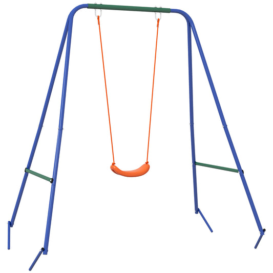Photo of Outsunny Two-In-One Toddler Garden Swing, with Comfortable Seat, Safety Belt - Orange and Blue in Blue colour on a white background