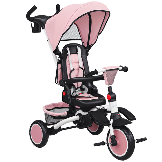 Photo of AIYAPLAY 6 in 1 Foldable Kids Trike with Adjustable Parent Handle & Canopy for Ages 1-5, Pink in Pink colour on a white background