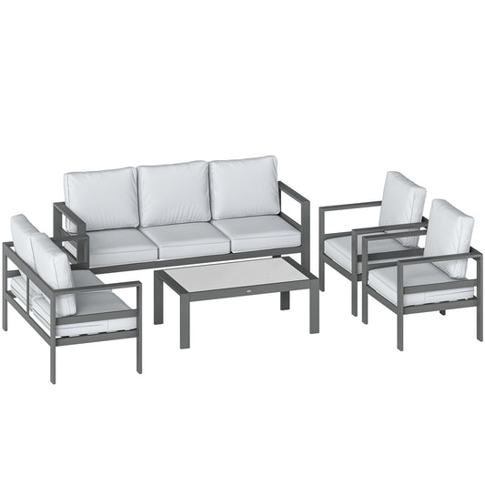Photo of Outsunny 5 Pieces Aluminium Garden Furniture Set with Olefin Cushions, Extra Deep Outdoor Garden Sofa Set, Dark Grey in Grey colour on a white background
