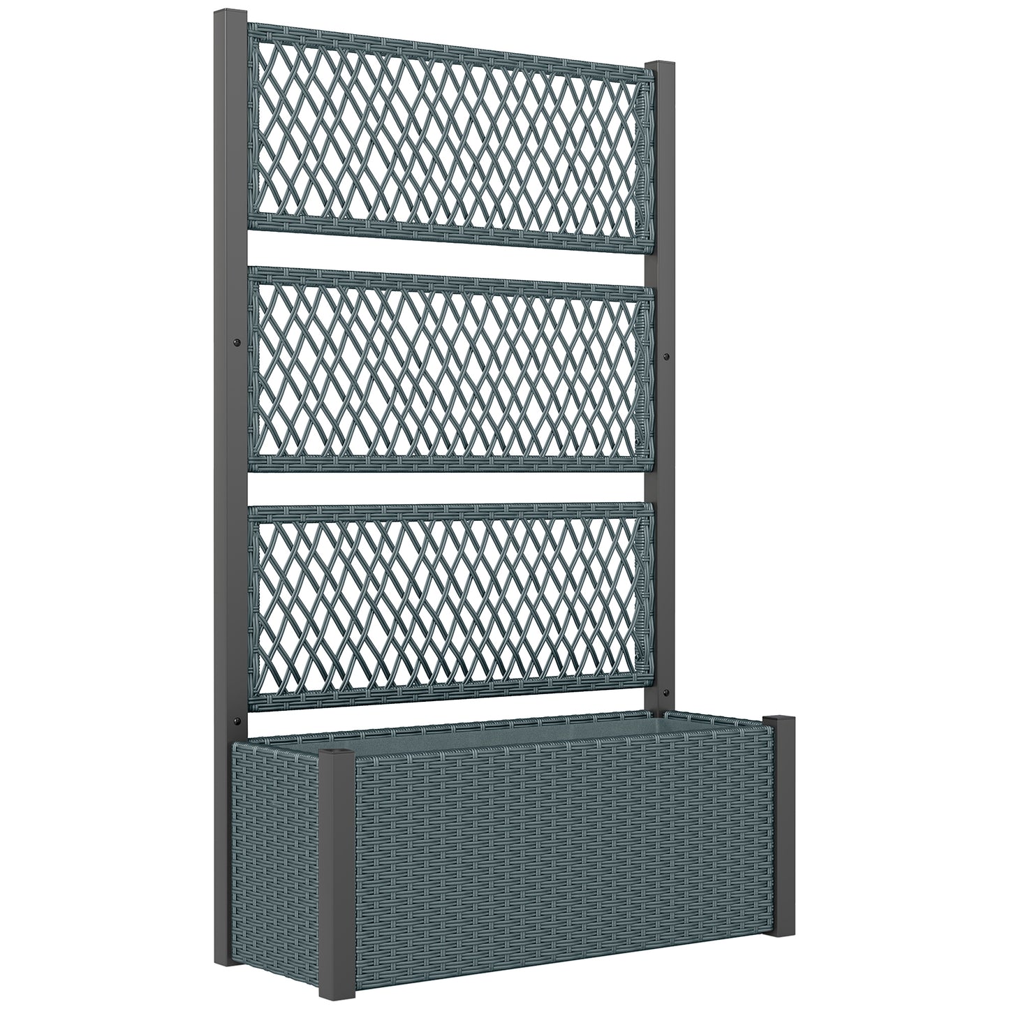 Photo of Outsunny Garden Planter Box with Trellis, Liner for Climbing Plants, Vegetables, Flowers, 90 x 35 x 148 cm, Charcoal Grey in Grey colour on a white background