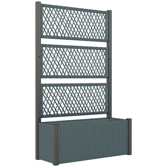 Photo of Outsunny Garden Planter Box with Trellis, Liner for Climbing Plants, Vegetables, Flowers, 90 x 35 x 148 cm, Charcoal Grey in Grey colour on a white background