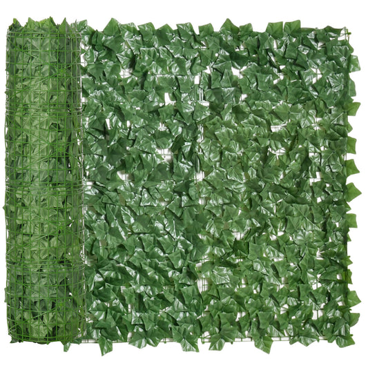 Photo of Outsunny 1-Piece Artificial Leaf Hedge Screen Privacy Fence Panel for Garden Outdoor Indoor Decor, Dark Green, 3M x 1M in 1M colour on a white background