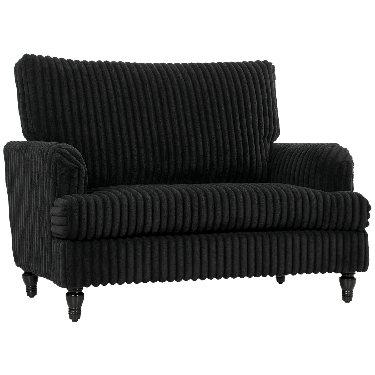 Photo of HOMCOM Corduroy Single Sofa Armchair, Modern Accent Chair with Stripes, Turned Legs and Wide Seat, Black in Black colour on a white background