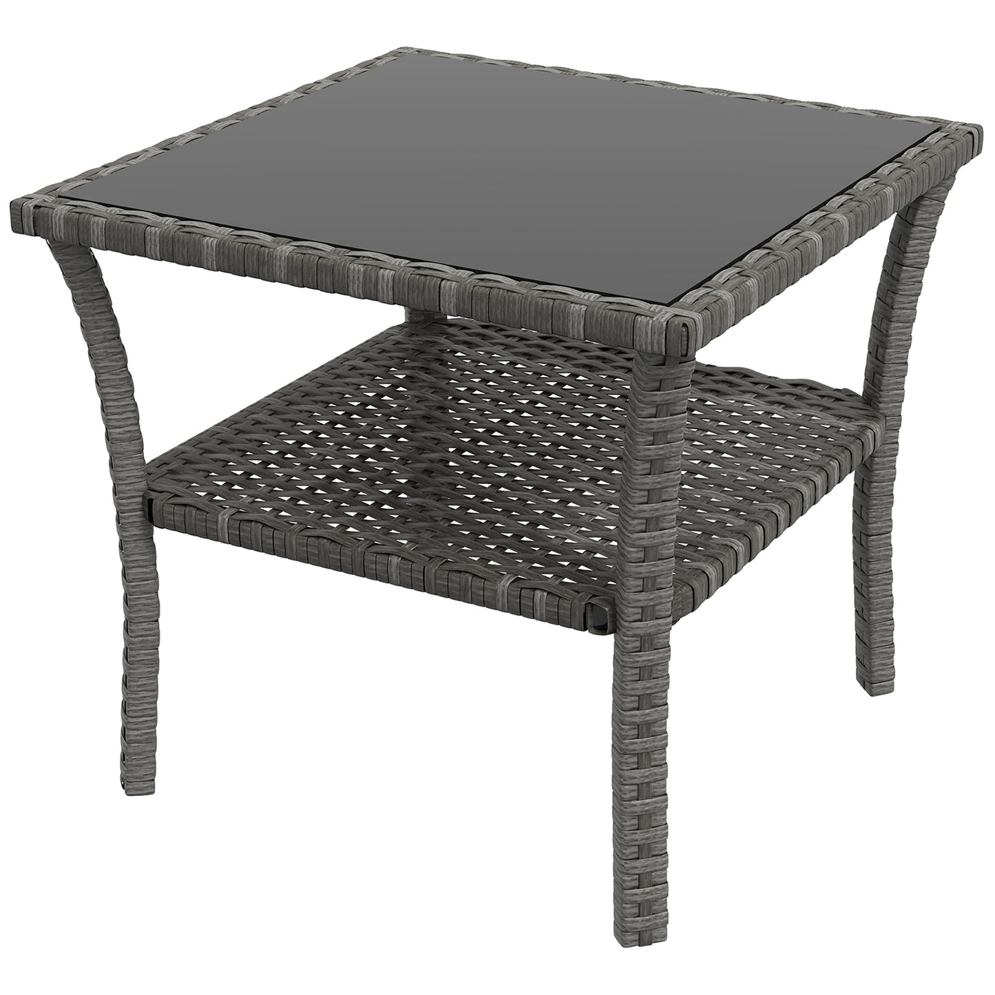Photo of Outsunny Two-tier PE Rattan Square Coffee Table - Grey in Grey colour on a white background