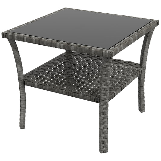 Photo of Outsunny Two-tier PE Rattan Square Coffee Table - Grey in Grey colour on a white background
