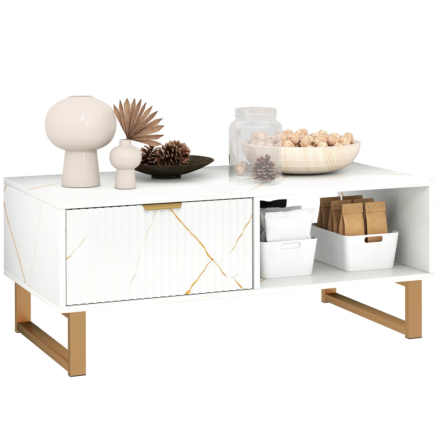 Photo of HOMCOM Elegant Marble Effect Storage Coffee Table - White in White colour on a white background