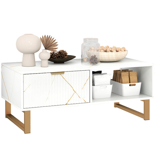 Photo of HOMCOM Elegant Marble Effect Storage Coffee Table - White in White colour on a white background