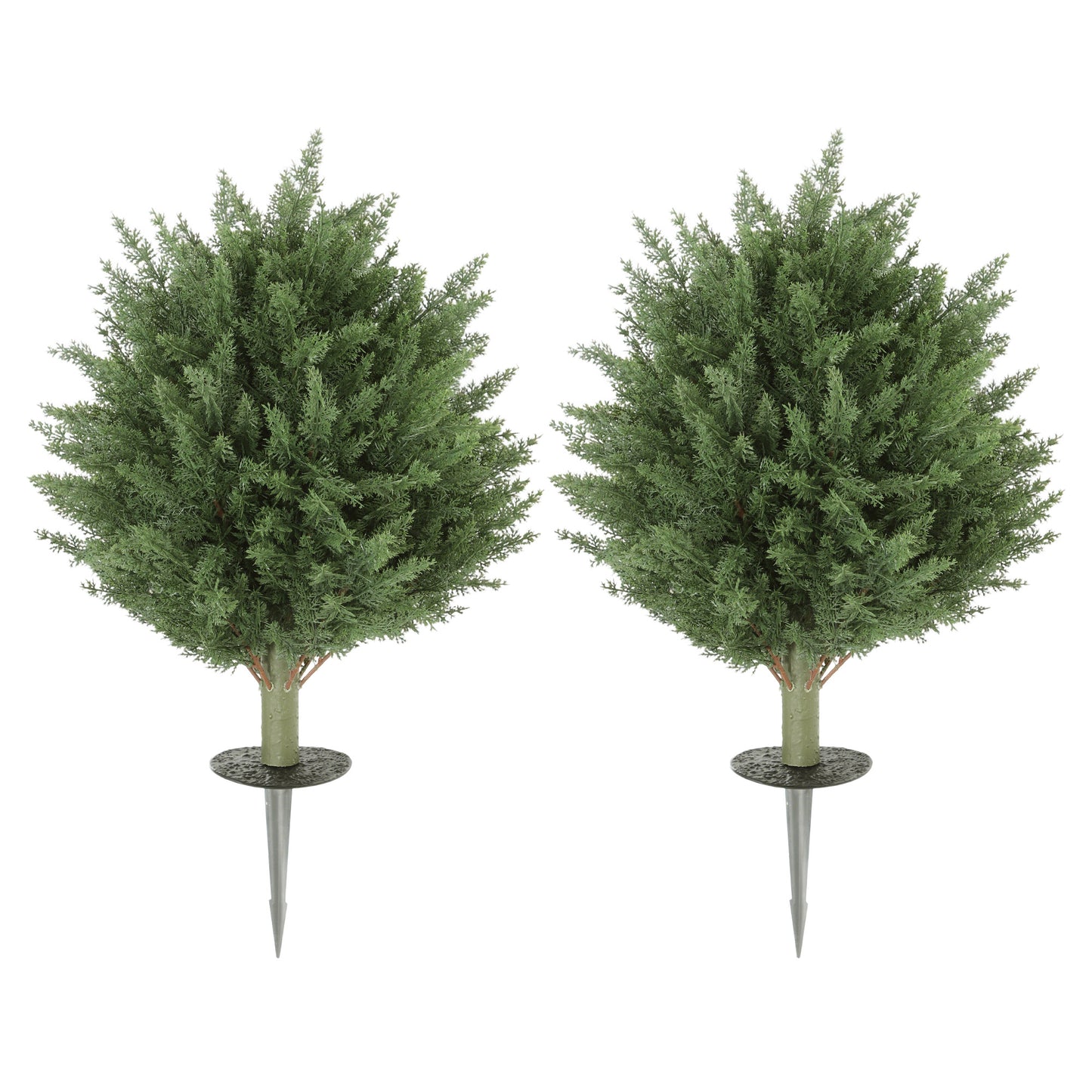 Photo of HOMCOM 60 cm Artificial Cypress Tree with Ground Stake, Set of 2 Artificial Plants for Indoor & Outdoor, UV Resistant, Green in Green colour on a white background