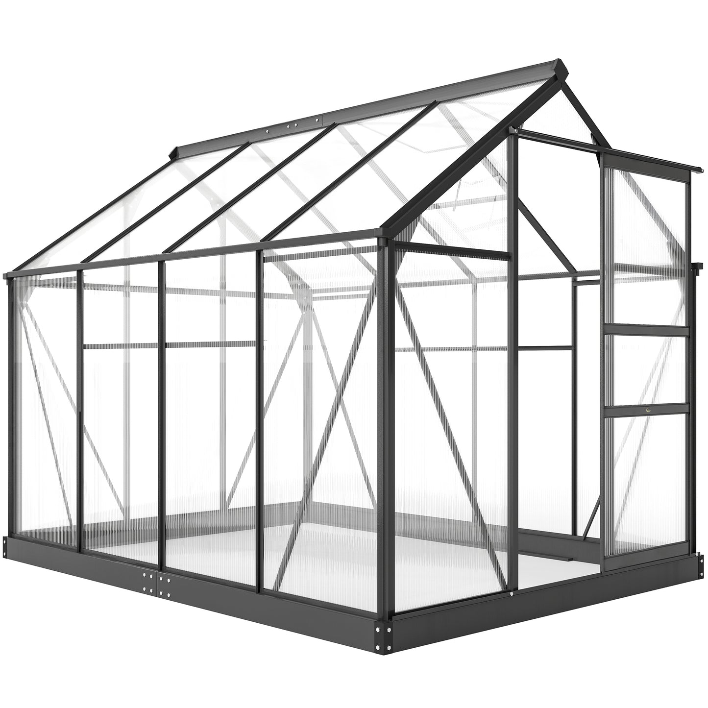 Photo of Outsunny 6 x 8ft Polycarbonate Greenhouse, Large Walk in Green House with Slide Door and Window, Garden Plants Grow House with Aluminium Frame and Foundation, Grey in Grey colour on a white background
