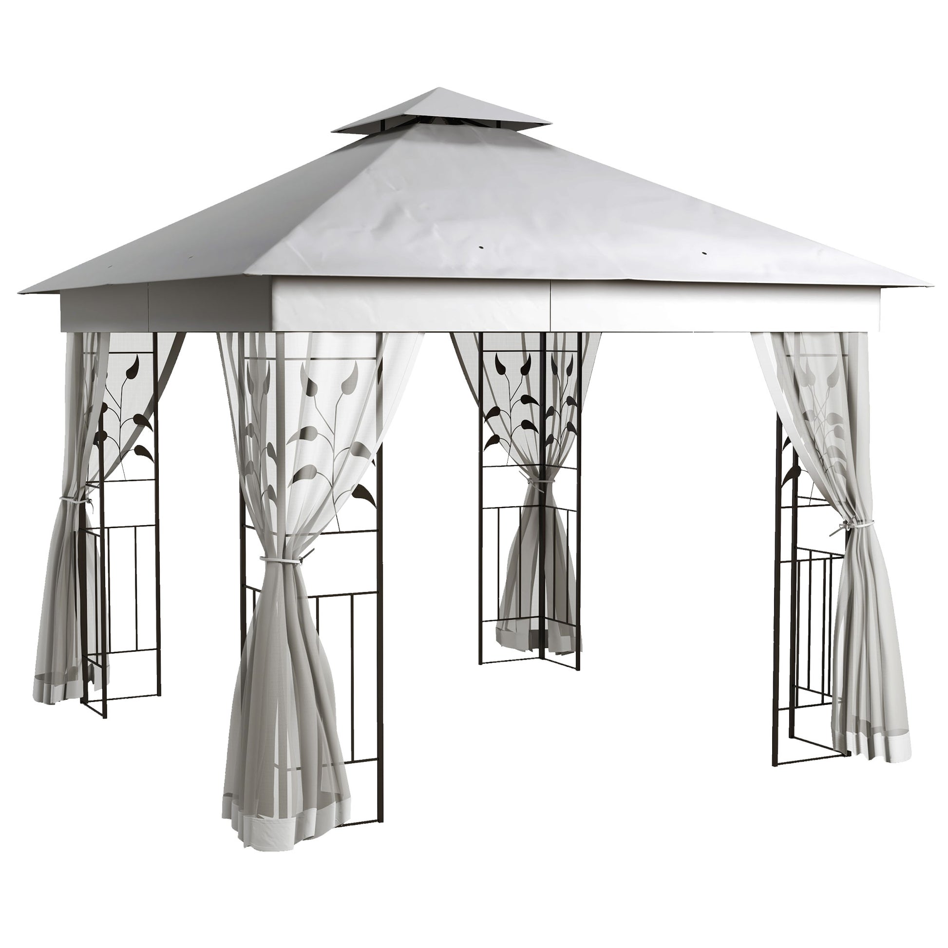 Photo of Outsunny 3 x 3m Steel Frame Double Roof Garden Gazebo - Light Grey in Grey colour on a white background
