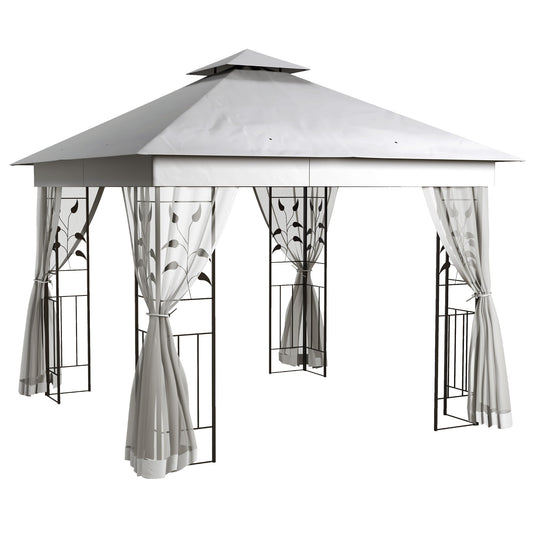 Photo of Outsunny 3 x 3m Steel Frame Double Roof Garden Gazebo - Light Grey in Grey colour on a white background