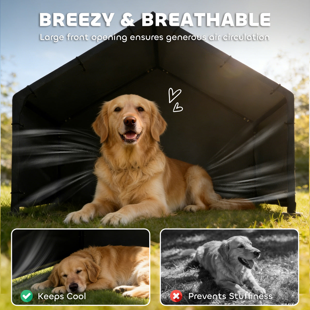PawHut Dog Shade Shelter Outdoor, Dog House Outside with Canopy, Pet Tent for Small Medium Large Breeds