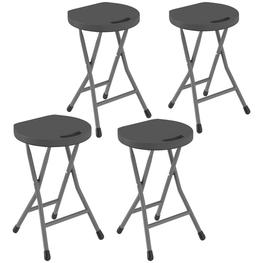 Photo of Outsunny Set of Four Folding Carry Stools - Charcoal Grey in Grey colour on a white background
