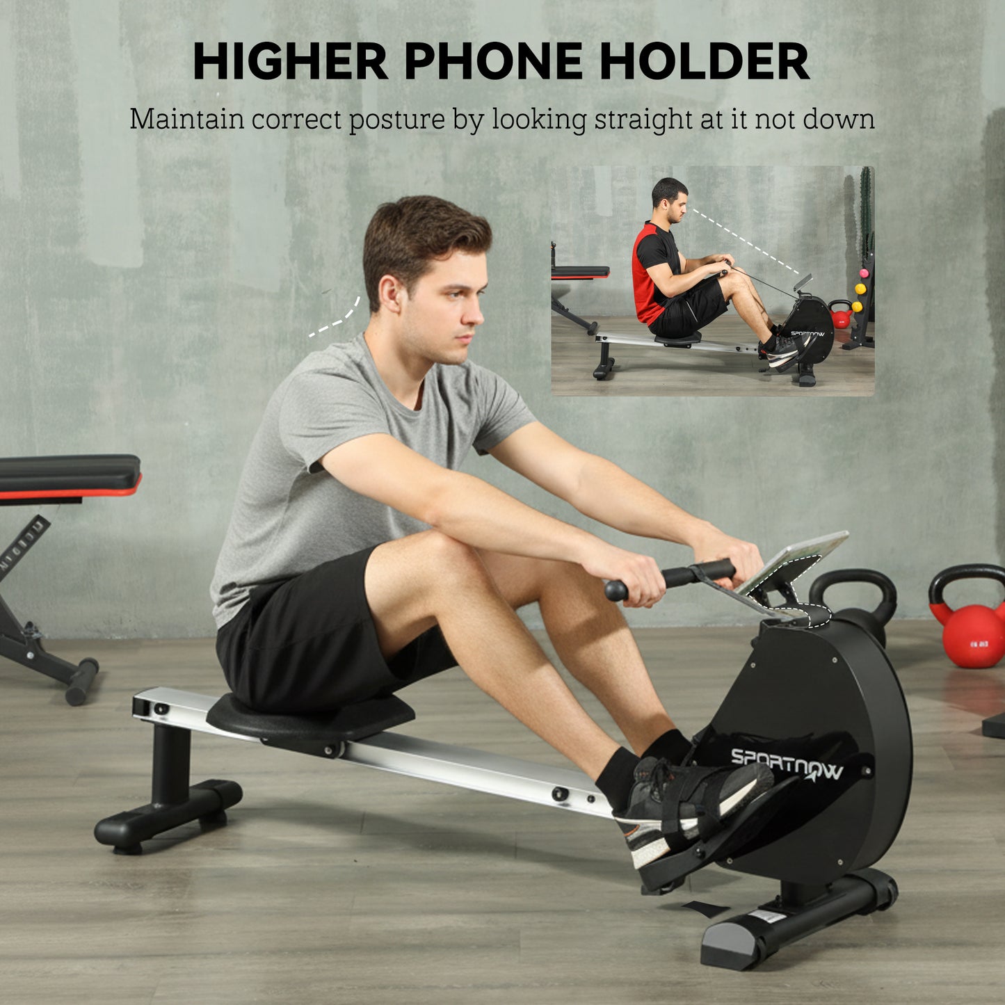 SPORTNOW Folding Magnetic Rowing Machine, with 16-Level Adjustable Resistance, Black