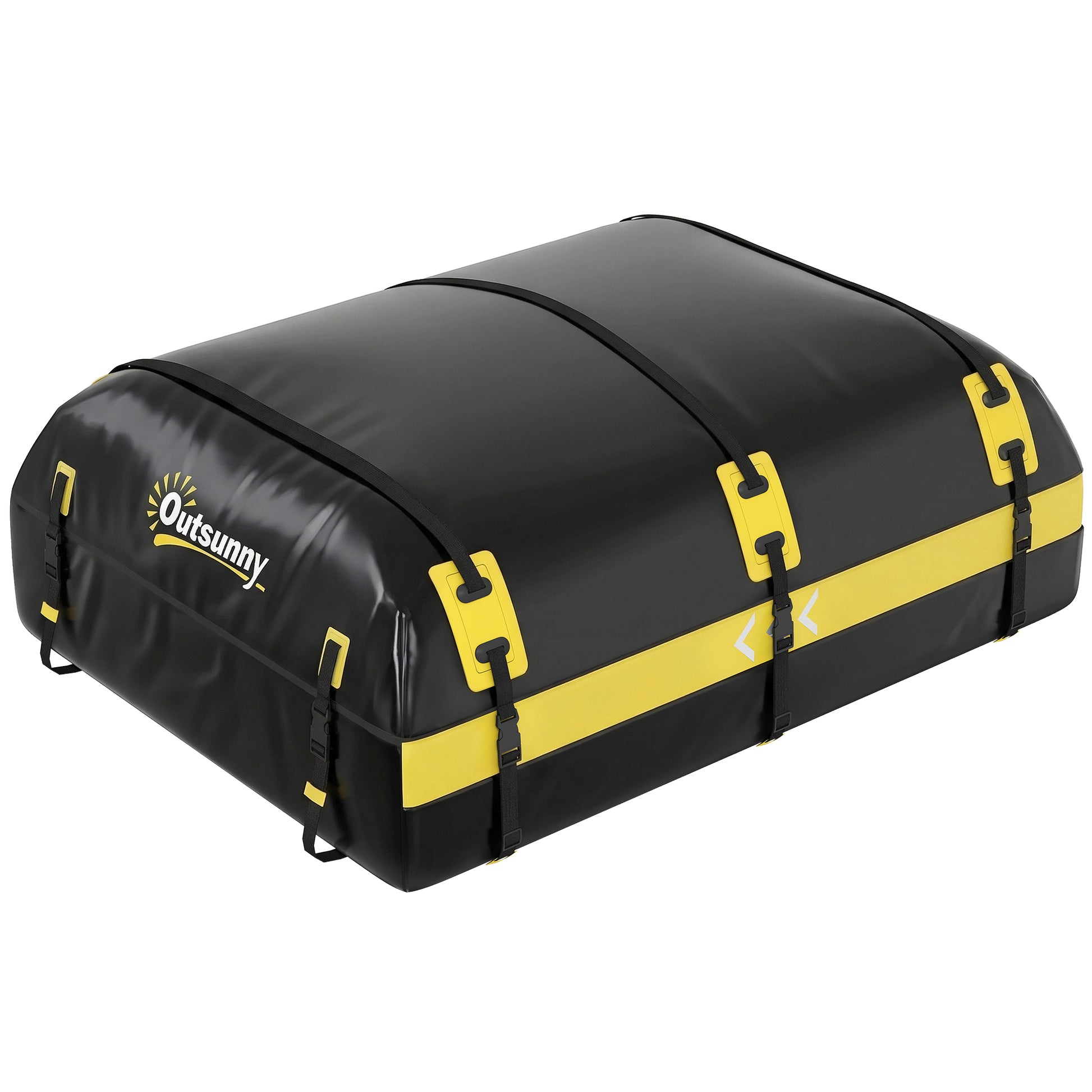 Photo of Outsunny Car Roof Bag, 21 Cubic Feet Waterproof Soft Car Roof Box Roofing Cargo Carrier w/ Reflective Arrows, Door Hooks, Yellow in Yellow colour on a white background