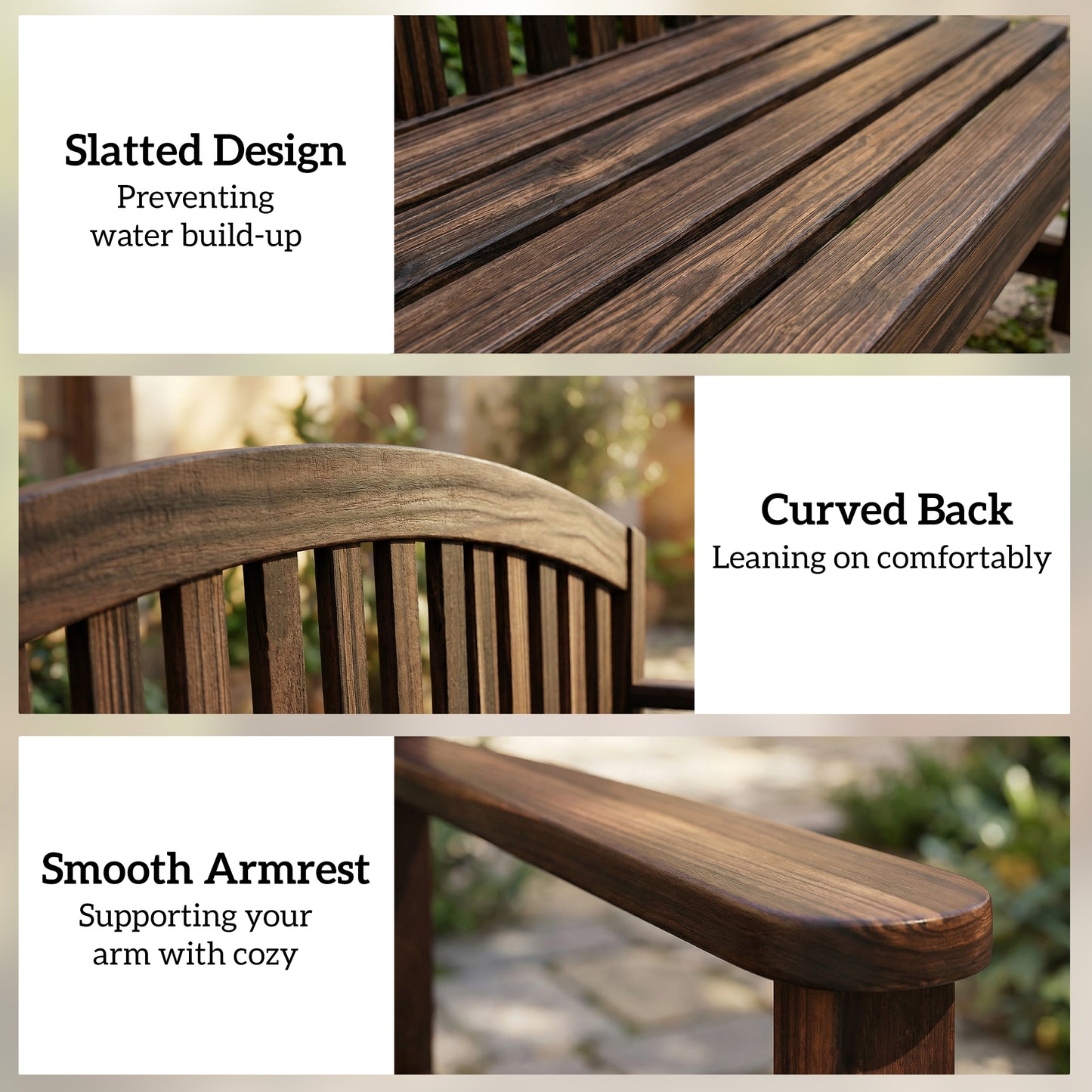 Outsunny 2 Seater Wooden Garden Bench with Armrest, Outdoor Furniture Chair for Park, Balcony, Carbonised Finish