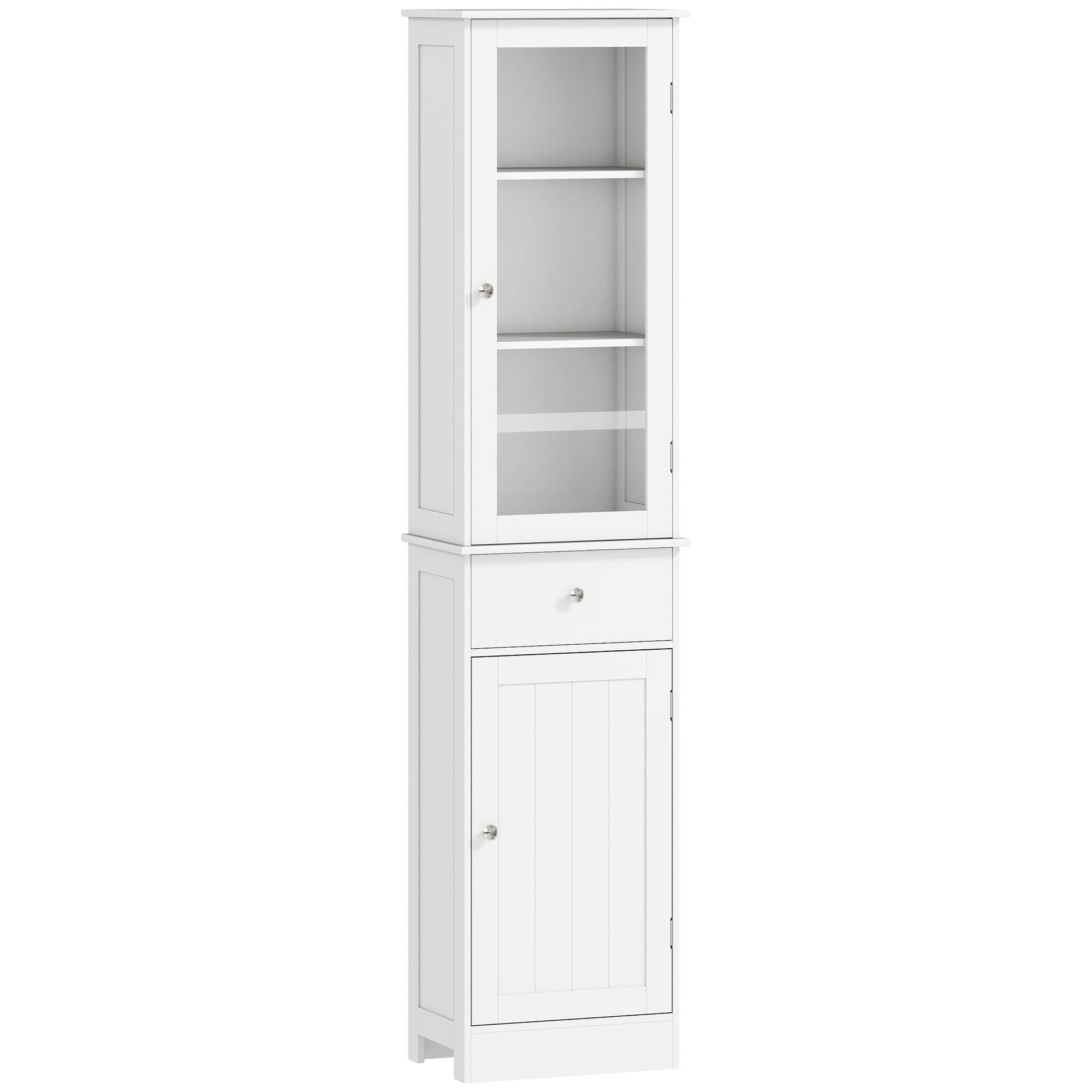 Photo of kleankin Bathroom Storage Cabinet with 3-tier Shelf Drawer Door, Floor Cabinet Free Standing Tall Slim Side Organizer Shelves, White in White colour on a white background