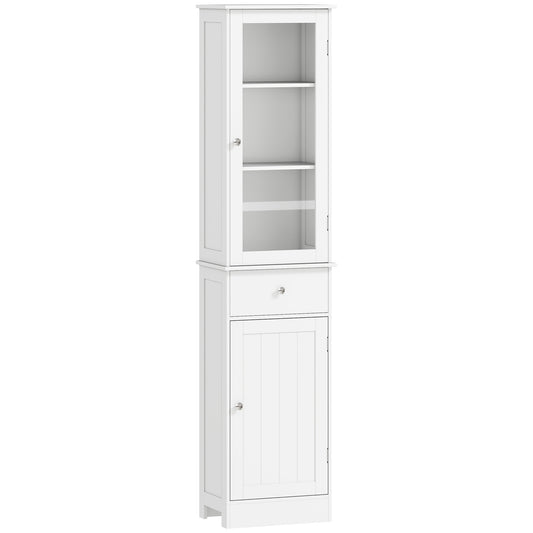 Photo of kleankin Bathroom Storage Cabinet with 3-tier Shelf Drawer Door, Floor Cabinet Free Standing Tall Slim Side Organizer Shelves, White in White colour on a white background