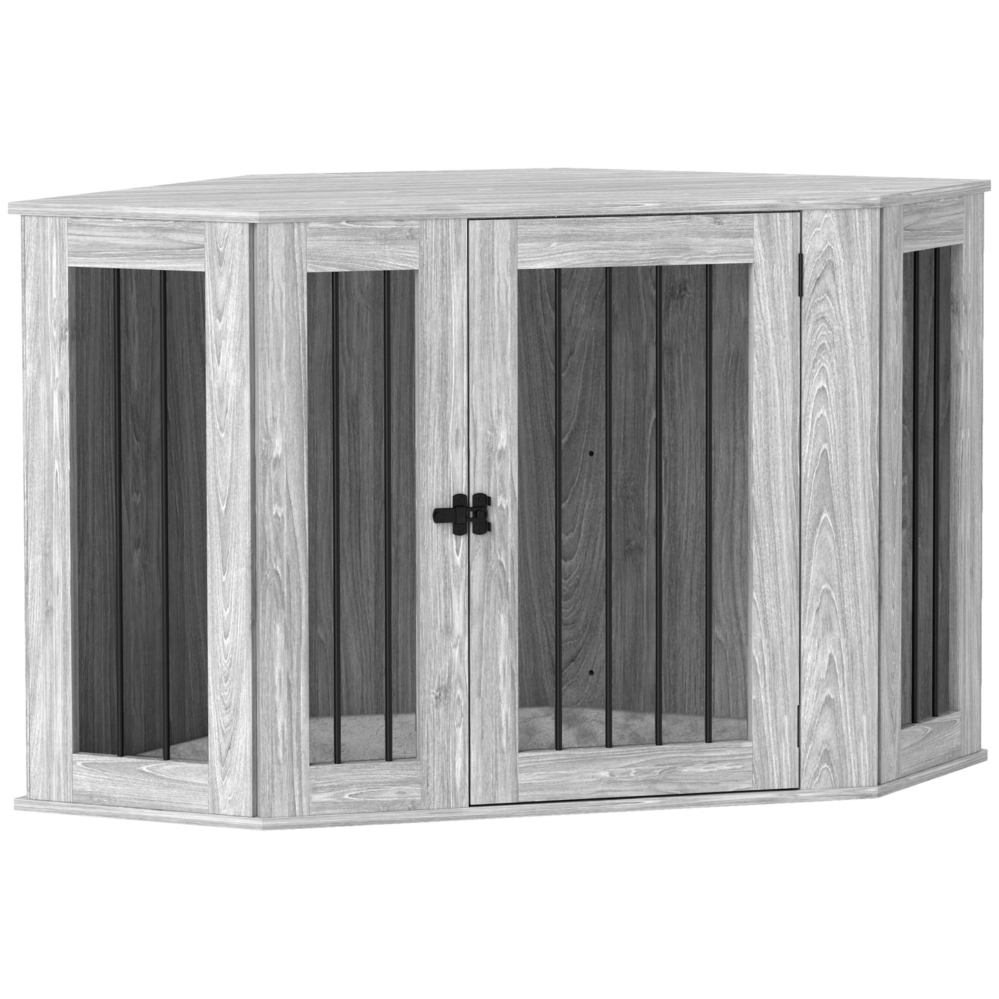 Photo of PawHut Dog Crate Furniture Side Table, with Cushion, 122 x 61 x 71cm - Grey in Grey colour on a white background